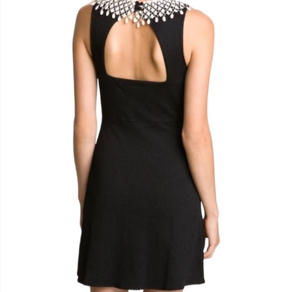 Free People | Womens Black Mini Dress Cream Crochet Peter Pan Collar Open Back M - Picture 2 of 16